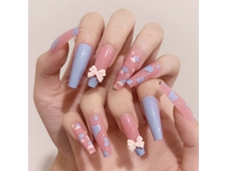 24 uñas postizas decoradas con lazo brillante, modelo bailarina, cobertura total