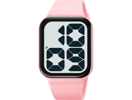 VEANXIN Reloj digital de silicona LED cuadrado impermeable de gran área-Blanco y rosa