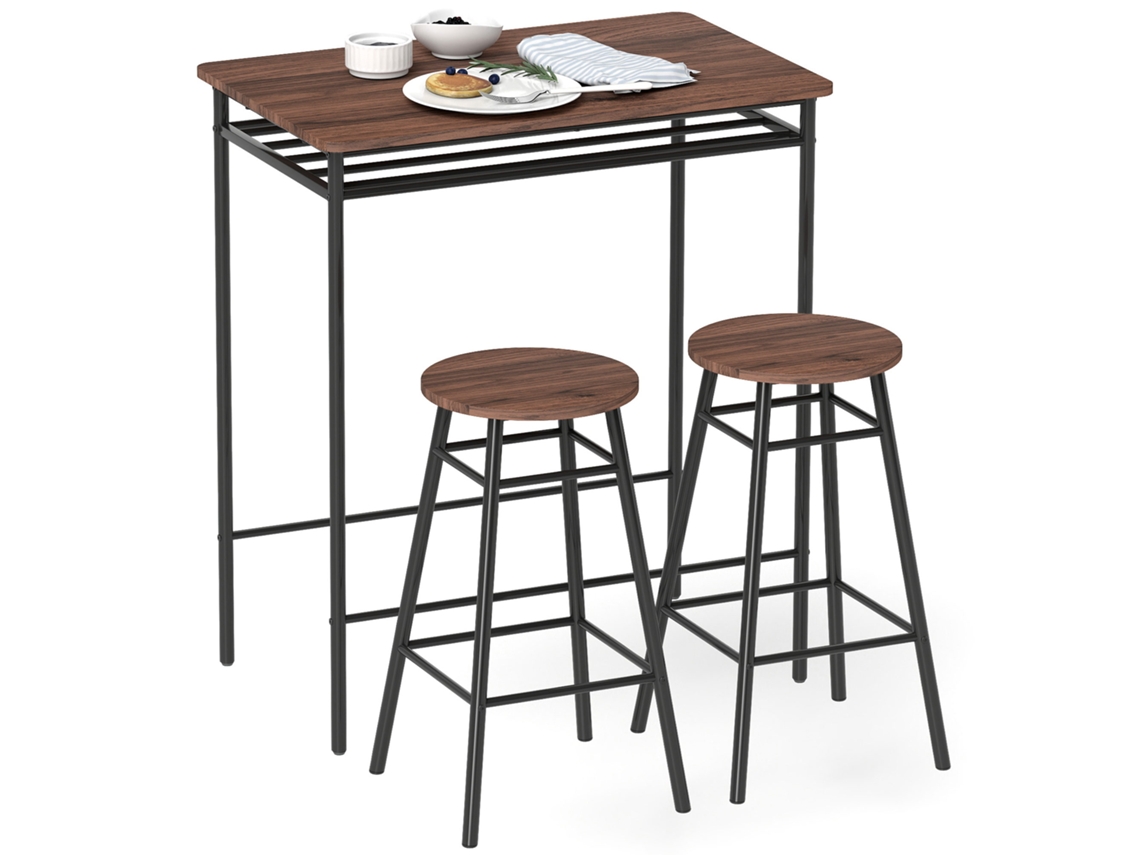 Mesa De Cocina Alta Con 2 Taburetes, Estilo Industrial.