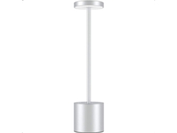 Lámpara LED inalámbrica, lámpara de batería recargable USB portátil de ahorro de energía, brillo de nivel 2, mesita de noche de aleación de aluminio de metal dormitorio/comedor (plata)