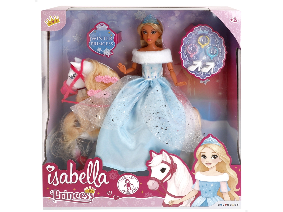 Muñeca Princesa Isabella, 30 cm, con Caballo Blanco y Accesorios