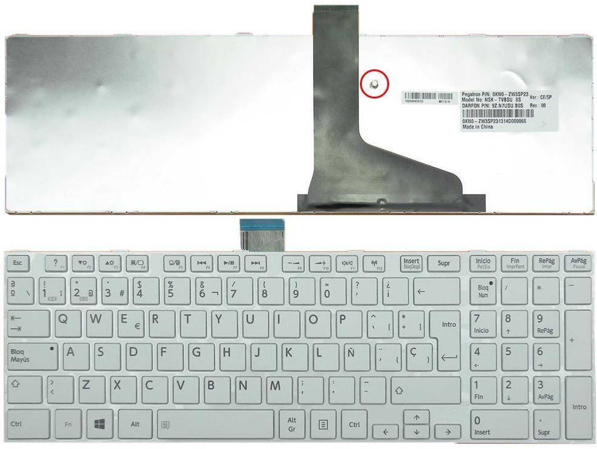 Teclado para Portátil Toshiba Satellite L850, L950 C855 Pscbye-04500Rit Blanco