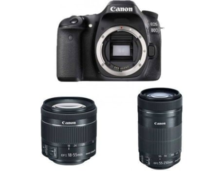 Cámara Reflex CANON EOS 80D + Objectivo EF-S 18-55MM F4-5.6 IS STM + Objectivo EF-S 55-250MM F4-5.6 IS STM (APS-C)
