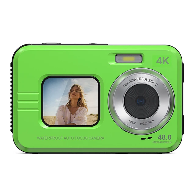 (verde - Solo Cámara) Cámara Hd Resistente Al Agua, 48 Mp, Pantalla Dual De 2,7 Pulgadas, Zoom De 16x