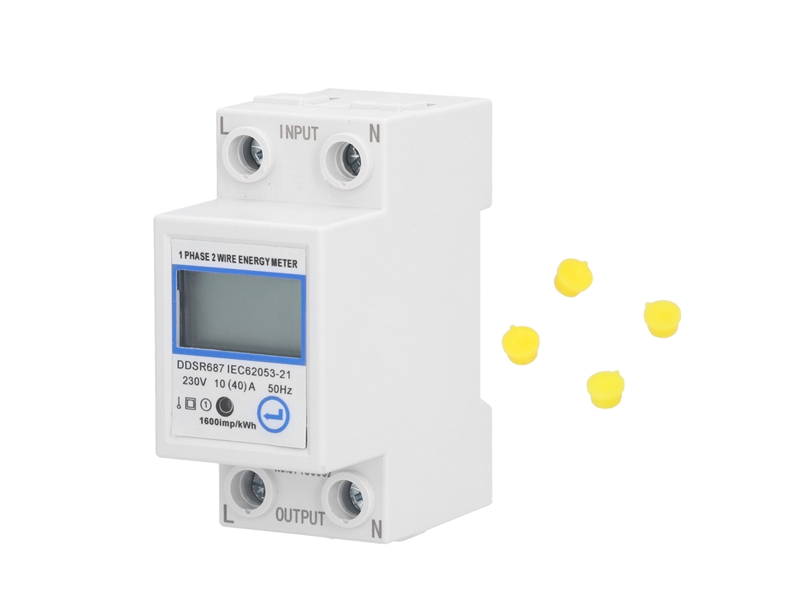 Contador De Energía Monofásico 2 Hilos Lcd Digital 2p Din Rail Para Hogar