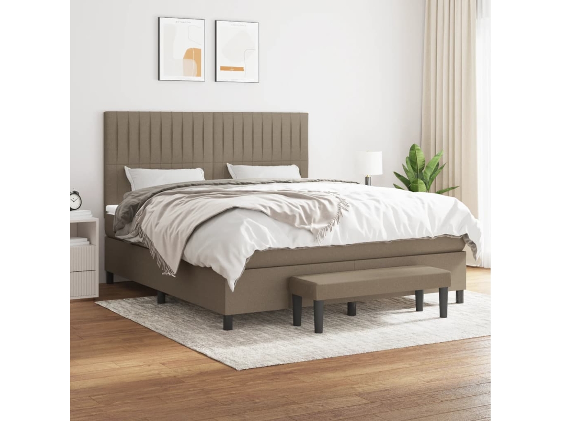 Cama Box Spring Con Colchón Tela Gris Taupe 180x200 Cm