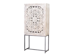Vitrina madera mango, patas metal blanco y gris envejecido Blanco.GINER Y COLOMER 176x38x85