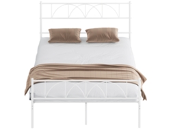 Cama De 140x190 Cm Con Cabecero De Láminas De Acero Y Base Con Espacio De Almacenamiento.