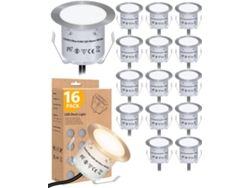 Paquete de 16 luces LED para terraza, con base impermeable, ideales para iluminación de terrazas, ORBITRA COMMERCE (blanco cálido).