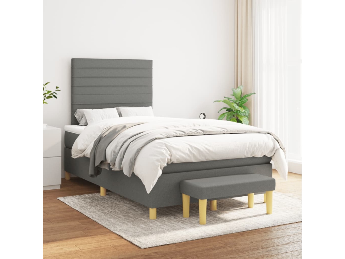 Cama Box Spring Con Colchón Tela Gris Oscuro 120x200 Cm