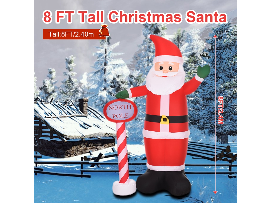 Figura inflable de Papá Noel, de 2,4 m de altura, con luces navideñas.