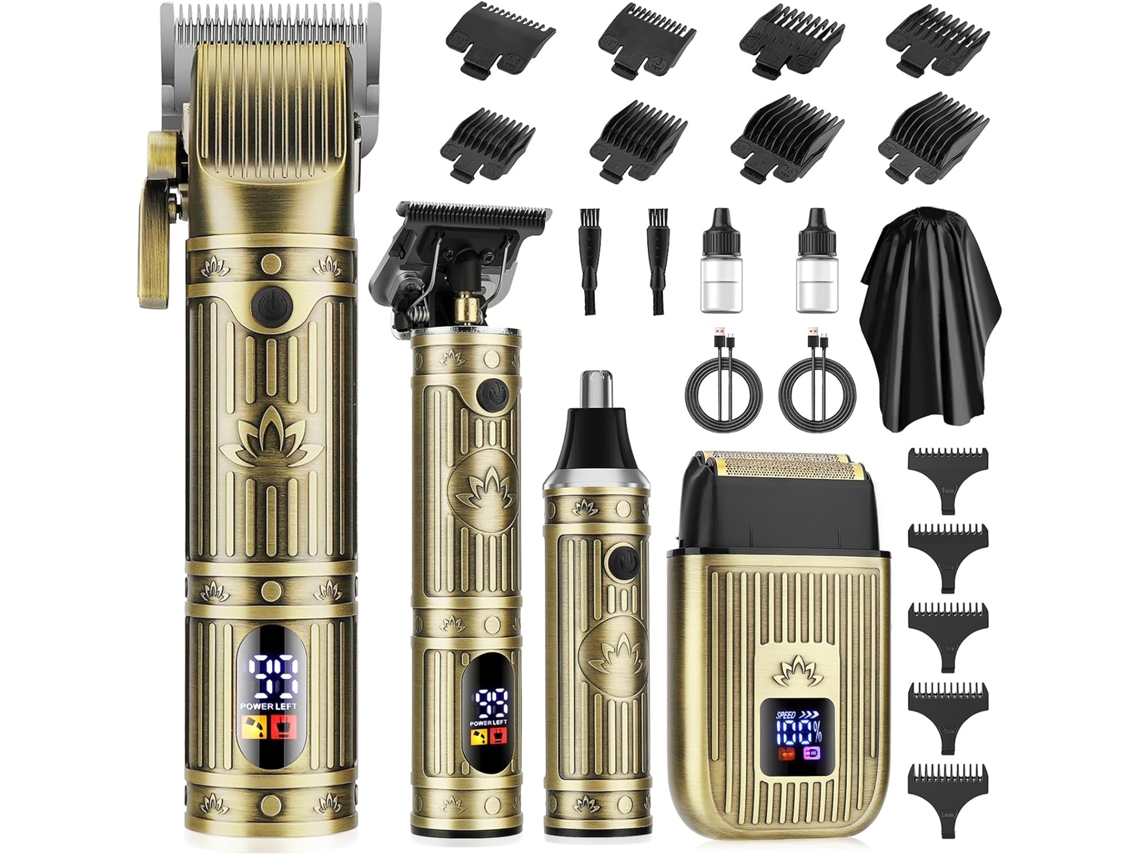 Kit de barbería profesional Zruxe Bronze993: cortadora de pelo inalámbrica con recortador de barba, nariz y orejas y estuche