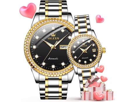 VEANXIN Juego de relojes para parejas Reloj mecánico automático a juego(esfera negra)