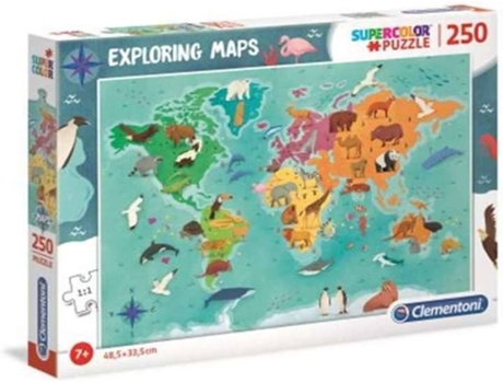 Puzzle CLEMENTONI Mappe Geo Mondo/Animali (250 Piezas - Edad mínima: 3 años)