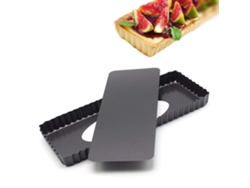 Molde rectangular para tarta de 37 cm con revestimiento antiadherente y fondo extraíble, ideal para hornear panes, quiches, tartas, pasteles y postres en el horno.