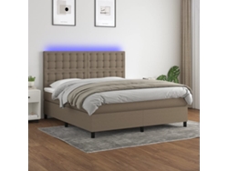 Cama Box Spring Colchón Y Luces Led Tela Gris Taupe 160x200 Cm