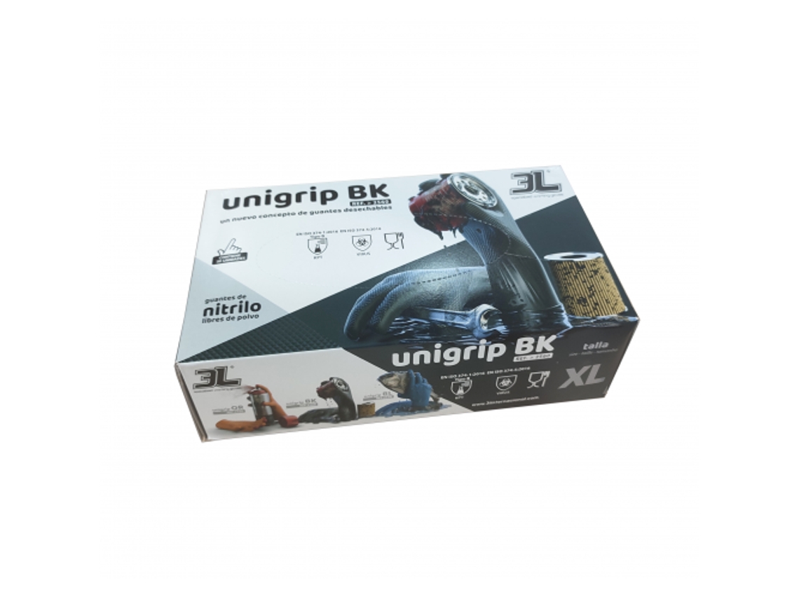 Guantes 3L INTERNACIONAL De Nitrilo Texturizado Unigrip Bk 50 Uds (Talla Xl)