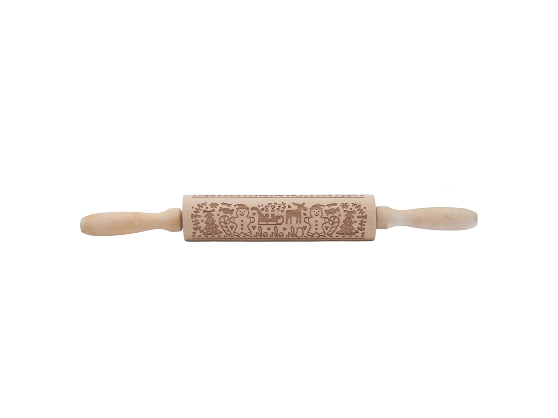 Rodillo De Madera Con Estampado Navideño Para Galletas, Pizza Y Pasteles - Utensilio De Cocina