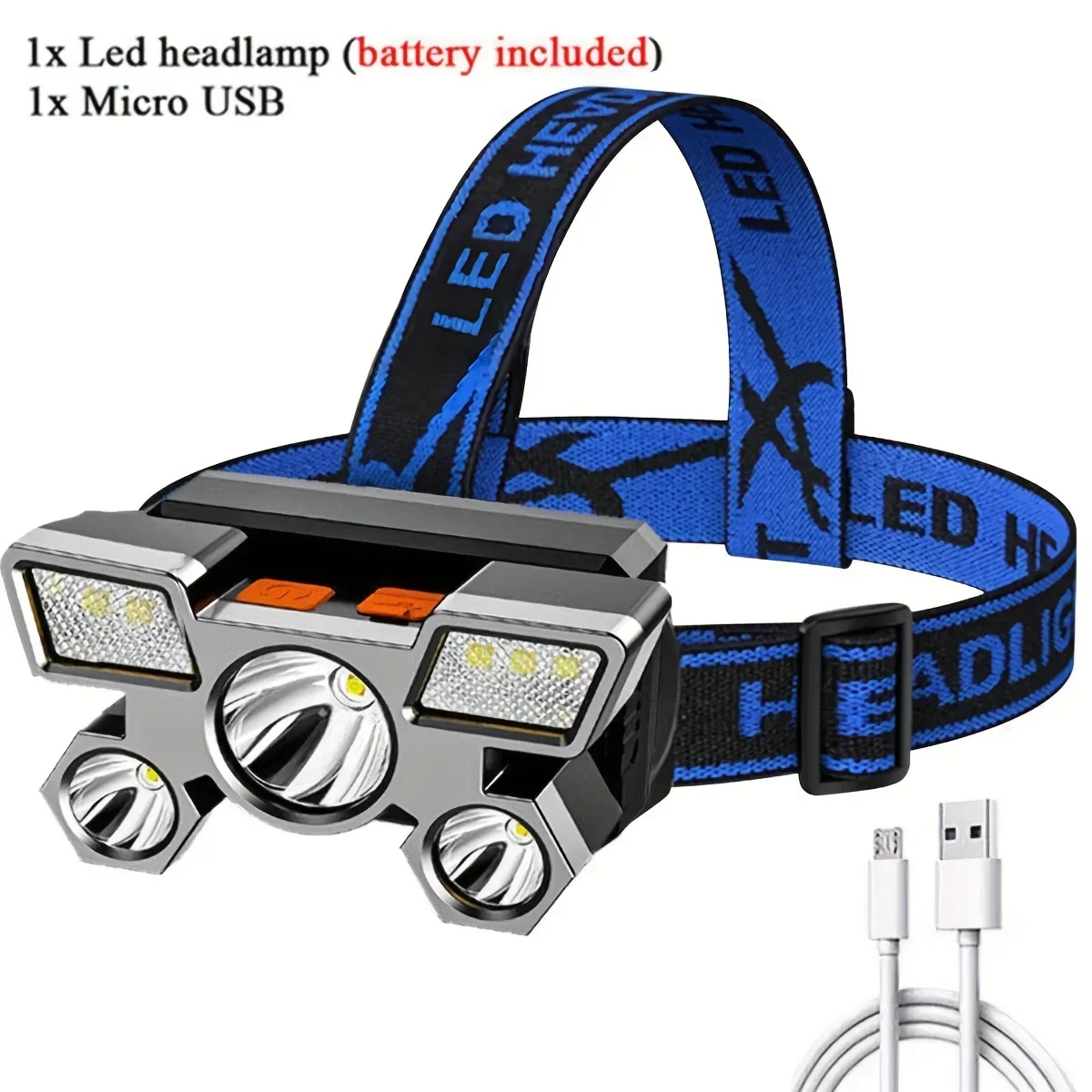 Linterna frontal LED superbrillante de 5 luces, recargable por USB, ideal para pesca, camping y exteriores. Aeuzwr