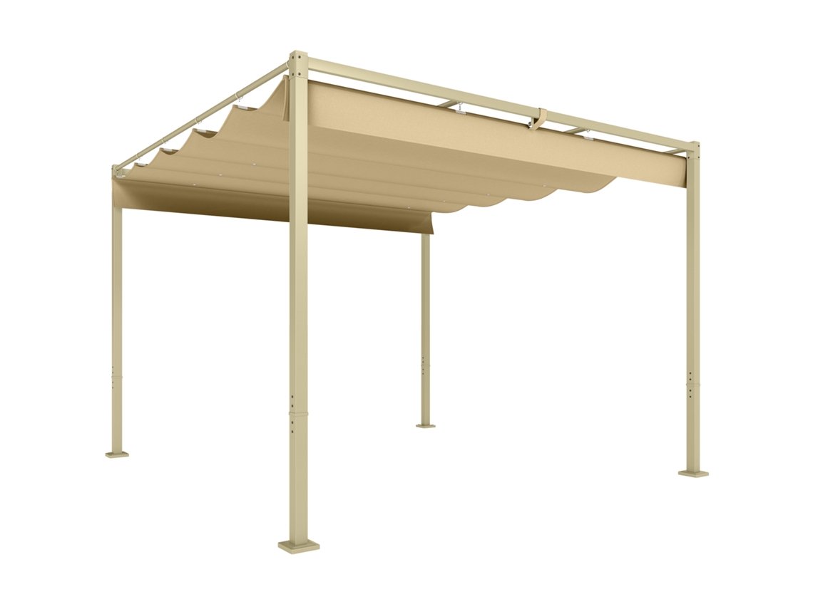 Pérgola con techo retráctil, pérgola de 3x3 m con cierre magnético, protección UV30+, pérgola de jardín color caqui.