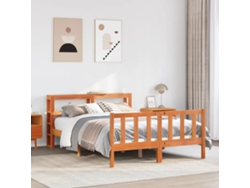 Cama De Matrimonio | Cama Para Adultos | Estructura Cama Con Cabecero Madera Pino Marrón Cera 150x200 Cm