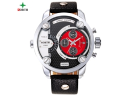 Reloj De Pulsera Analógico De Cuarzo Para Hombre Con Correa De Cuero E Indicador De Fecha, Esfera Roja.