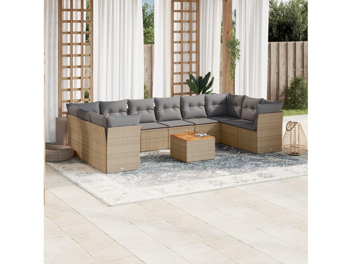 Conjunto de sofá de jardín de 11 piezas con cojines, mimbre beige mixto, DKD Home Decor