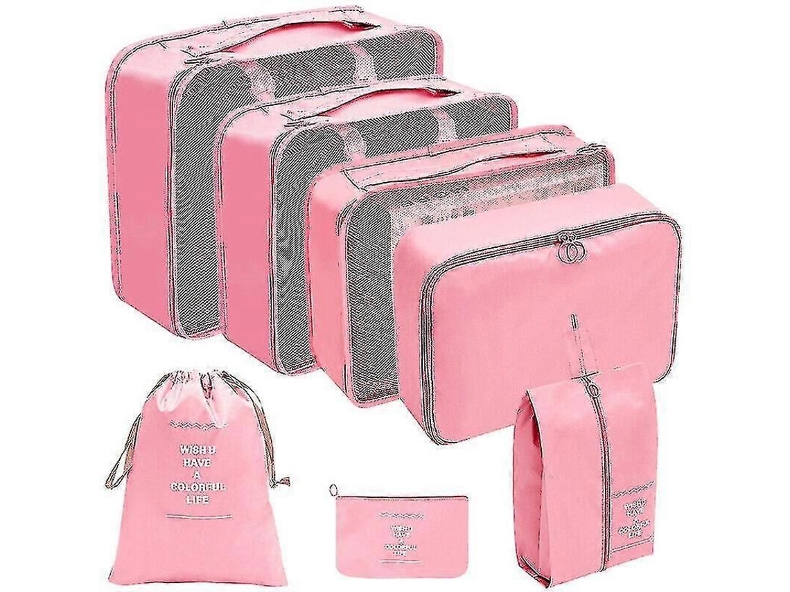 Conjunto de 7 peças de organizadores de bagagem grandes Fasst, incluindo cubos organizadores e bolsas de armazenamento para malas de viagem. CUIDADOS