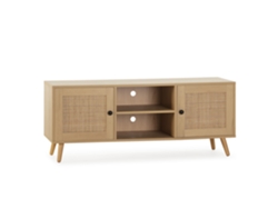 Mueble TV Bella 2 Puertas Color Roble con ratán Natural VS VENTA-STOCK 120 x 40 x 48
