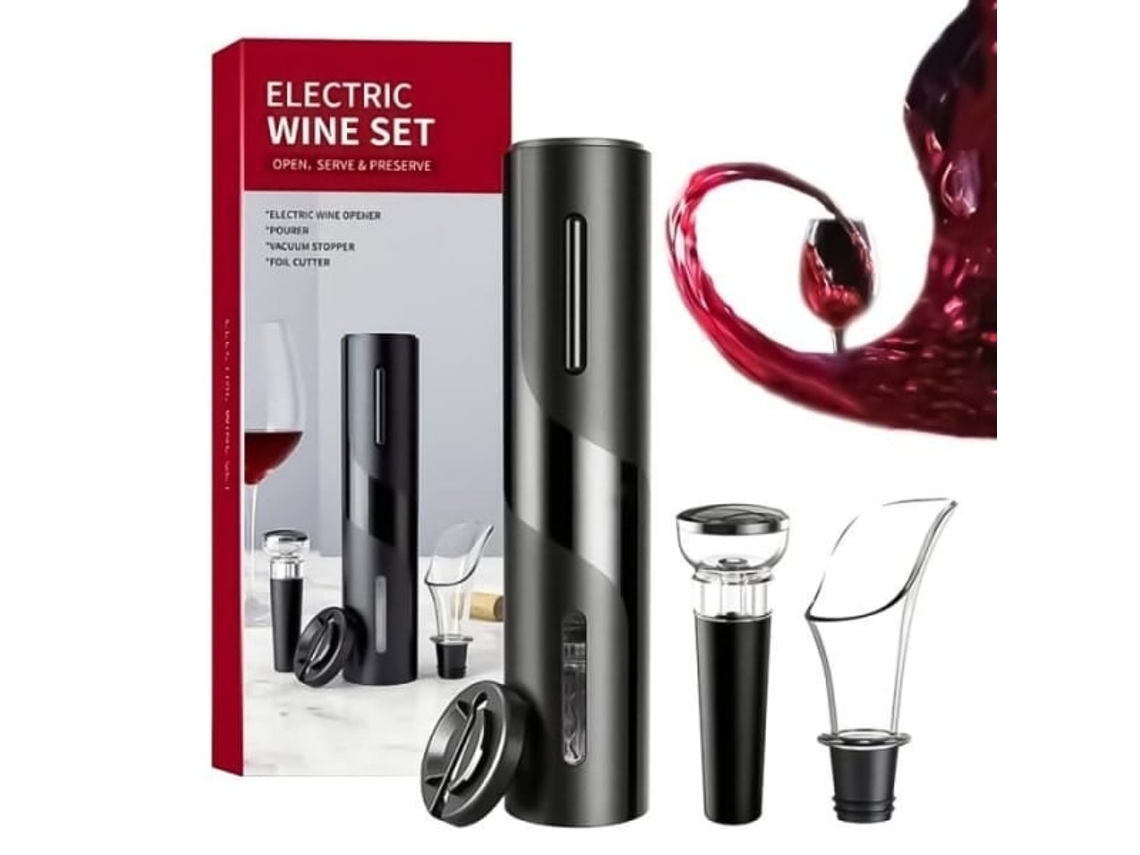 Sacacorchos eléctrico 4 en 1, abridor automático de botellas con cortador de cuchillas, vertedor de vino y sacacorchos, negro Practical Digitallab