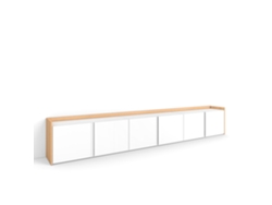 Mueble Tv, Televisión, 309x35x50cm, Para Tv Hasta 80", Con Almacenamiento, Blanco Y Roble Soft