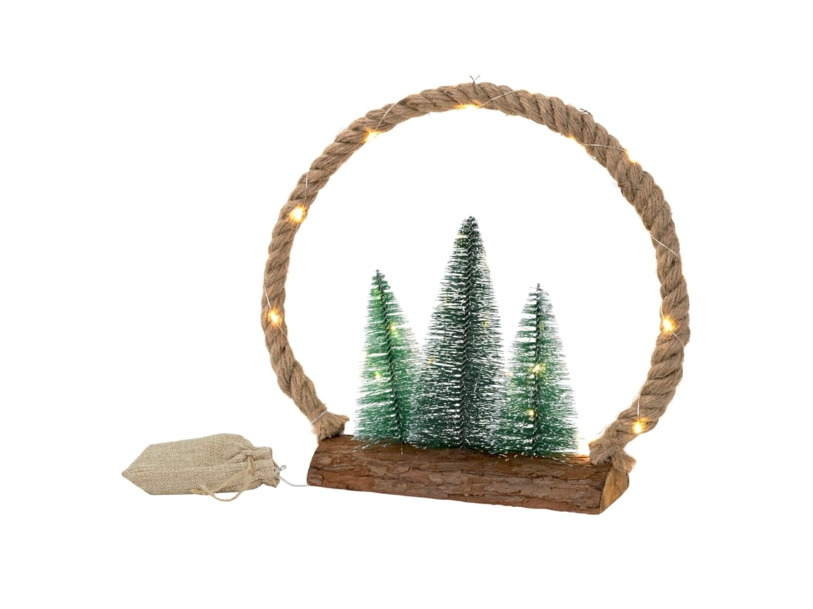 Círculo de yute colgante con 3 abetos 30LEDs decoración interior navidad a pilas ECD