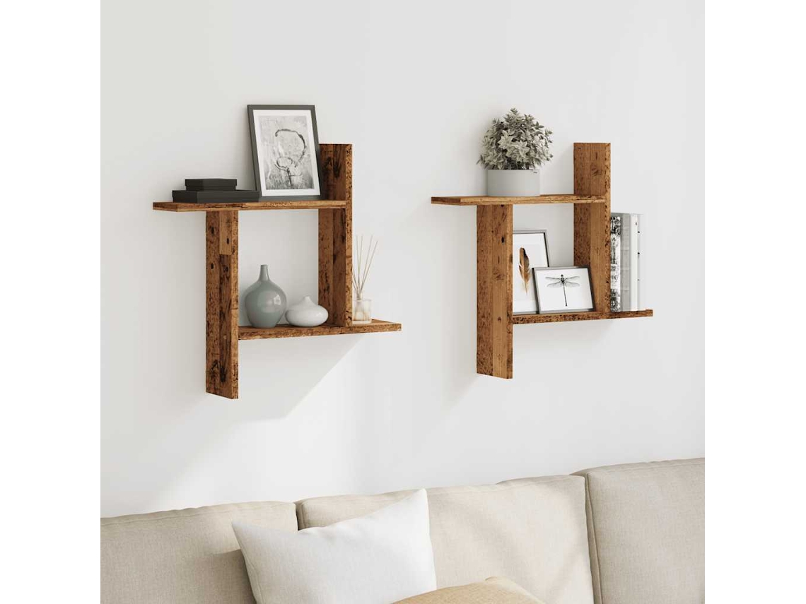 Estantes De Pared | Estante Flotante | Estantería Pared 2 Uds Madera Ingeniería Envejecida 50x12x50cm