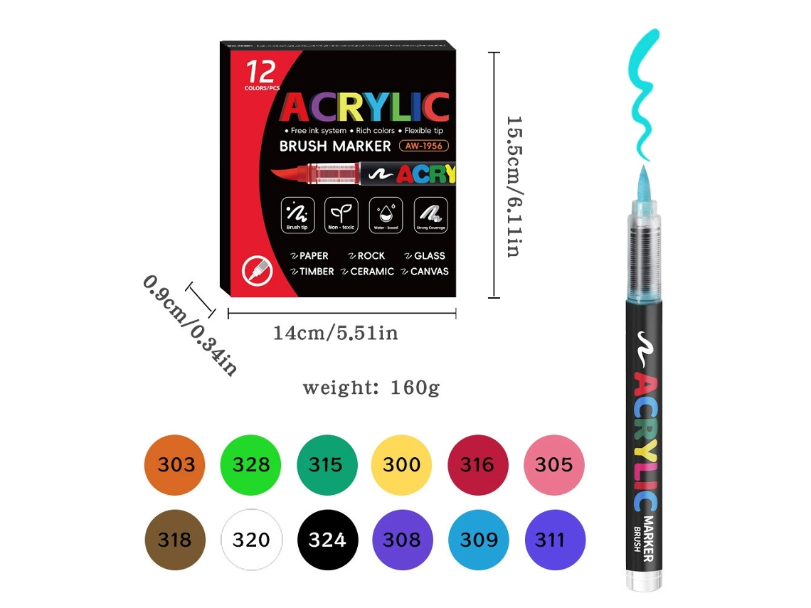 Bolígrafo de tinta acrílica con punta suave, bolígrafo de arte infantil DIY, 12 colores Digitallab