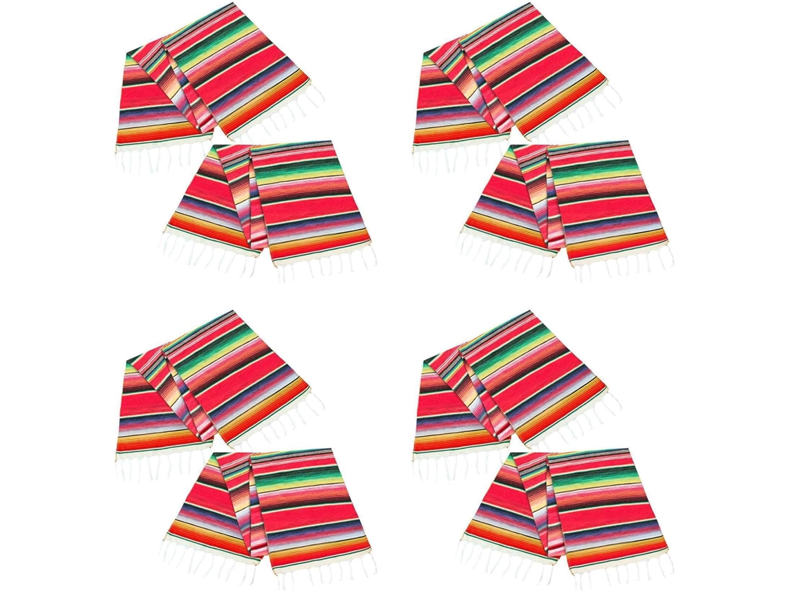 Paquete De 8 Manteles Mexicanos De 14 X 84 Pulgadas Para Decoración De Bodas, Funda De Sarape De Algodón Con Flecos.