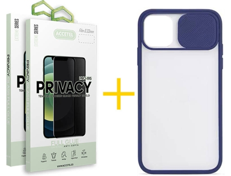 Kit Carcasa y Protector Cristal 2X Privacy Iphone 12«12 Pro Accetel Protection Cámara Azul