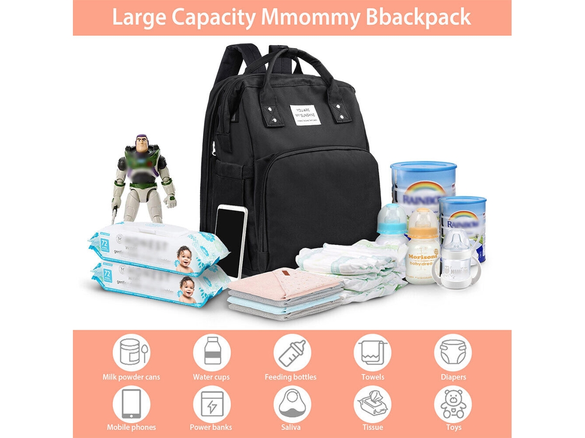 Mochila  Multifuncional para Bebê, Cama Dobrável, Bolsa para Troca de Fraldas para Mamãe Preta