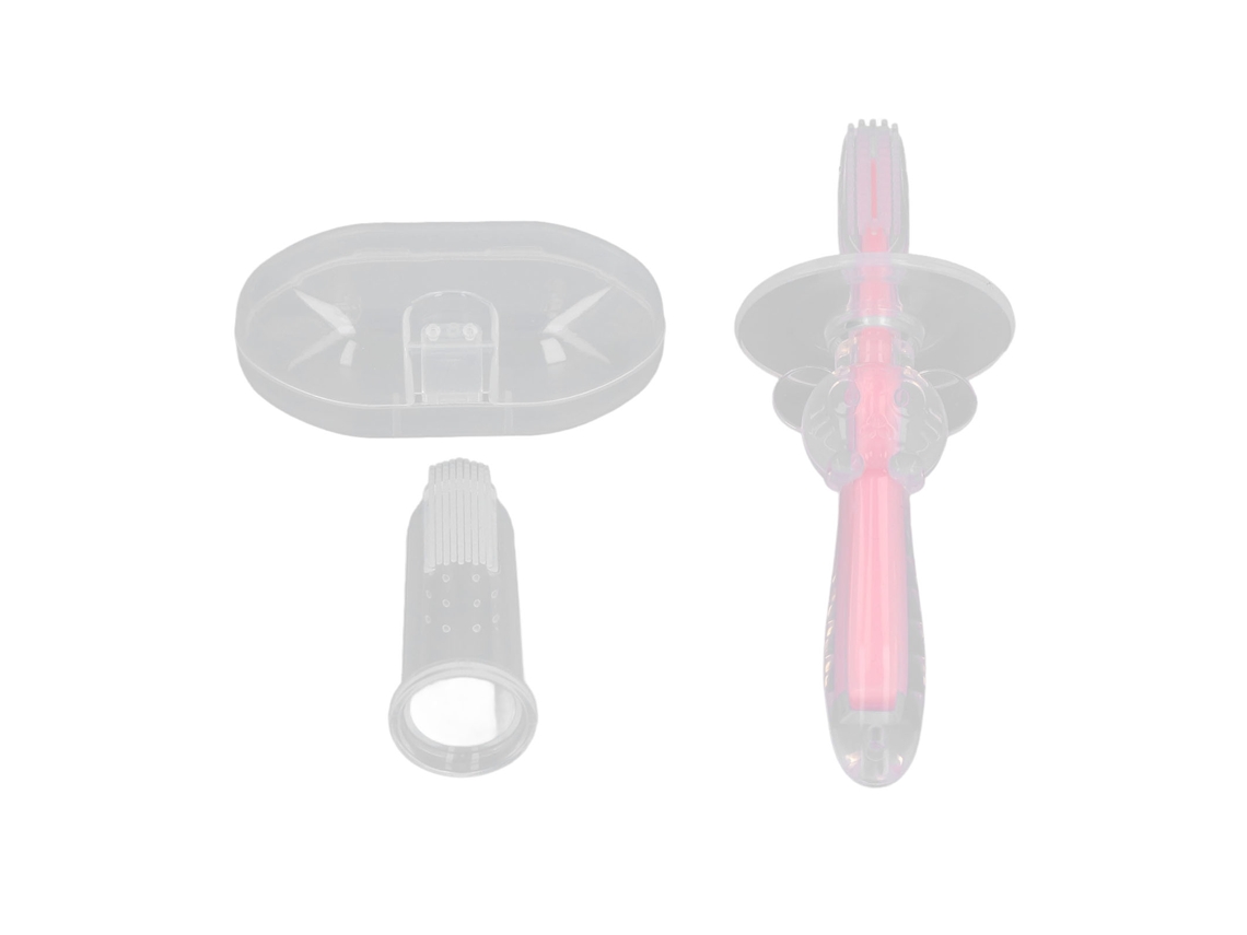 Juego De Cepillo De Dientes De Silicona Rosa Para Bebés Para Un Cuidado Bucal Profesional Con Cepillo De Dedo