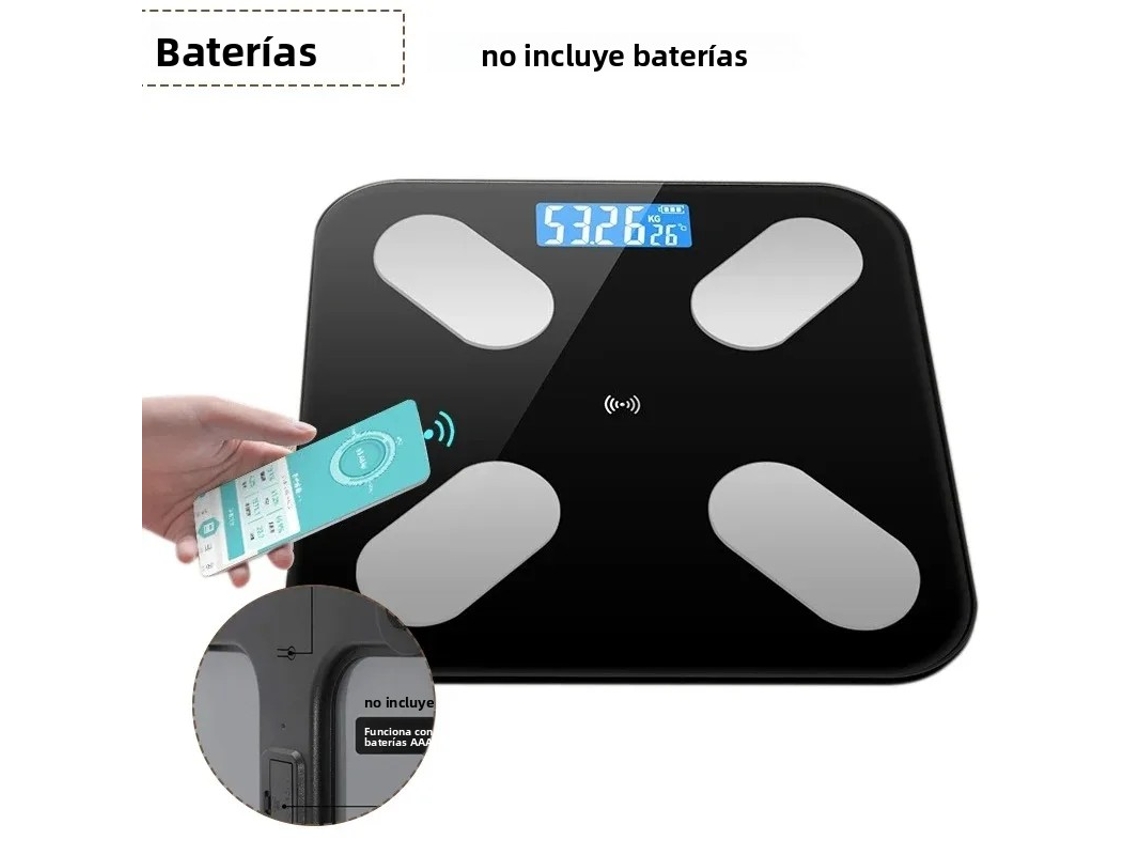 Báscula de baño digital inteligente, de vidrio templado, multifuncional. Mdug (negro B)