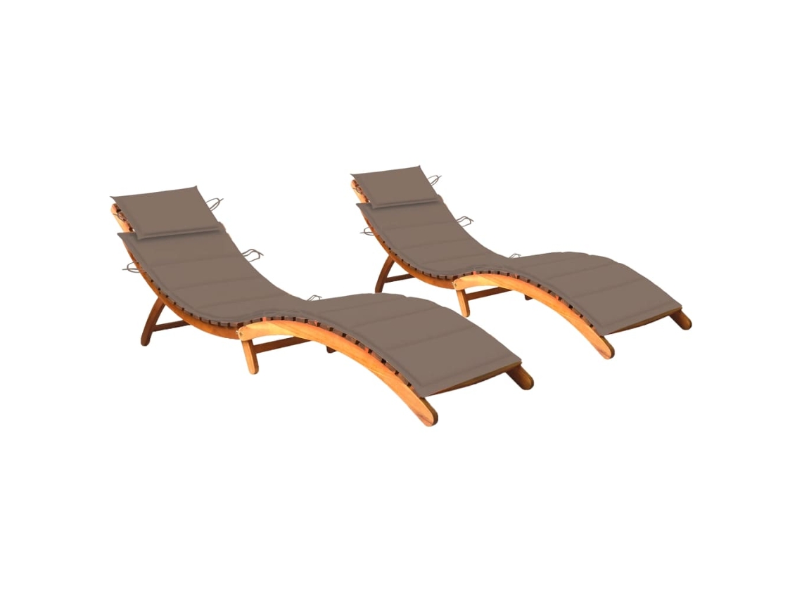 Juego de 2 Tumbonas con cojines Muebles para patio Asientos de jardín madera maciza de acacia