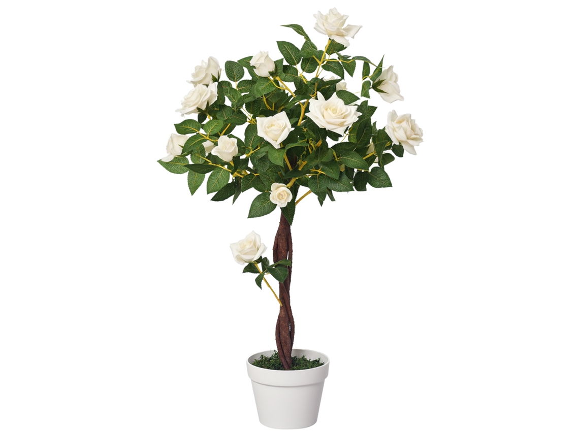 Rosa artificial con 21 flores en un jarrón de cemento blanco/verde con protección UV.