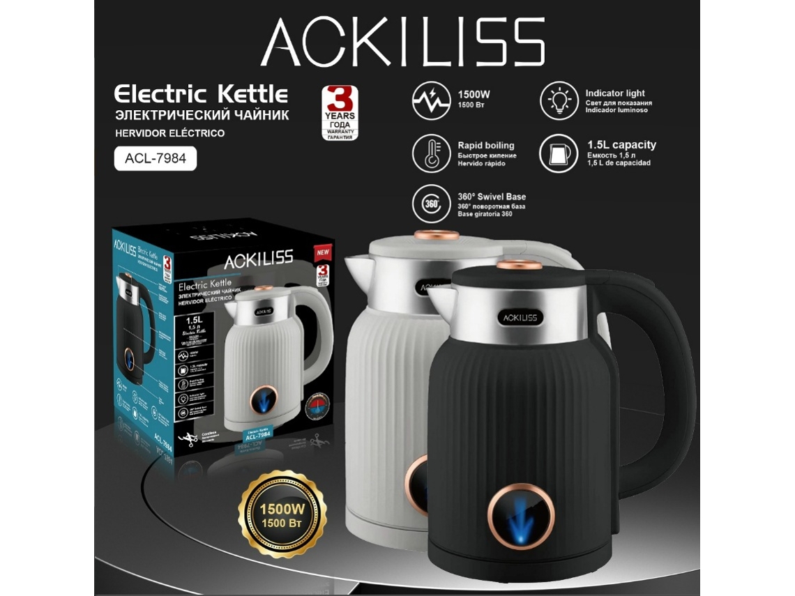 Hervidor eléctrico de 1,6 l con sistema antiebullición, de acero inoxidable de doble pared, estándar europeo. Mdug