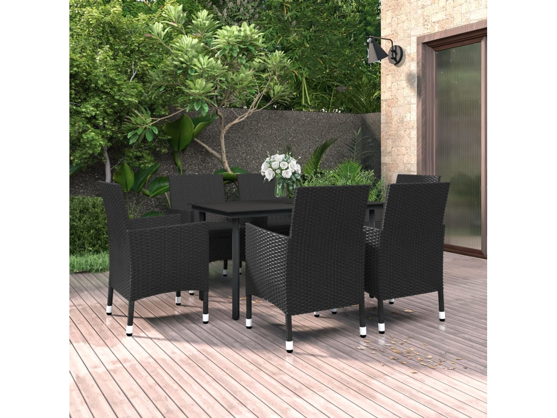Juego de comedor de jardín de 2 piezas con cojines, mimbre, polietileno y vidrio, Dkd Home Decor