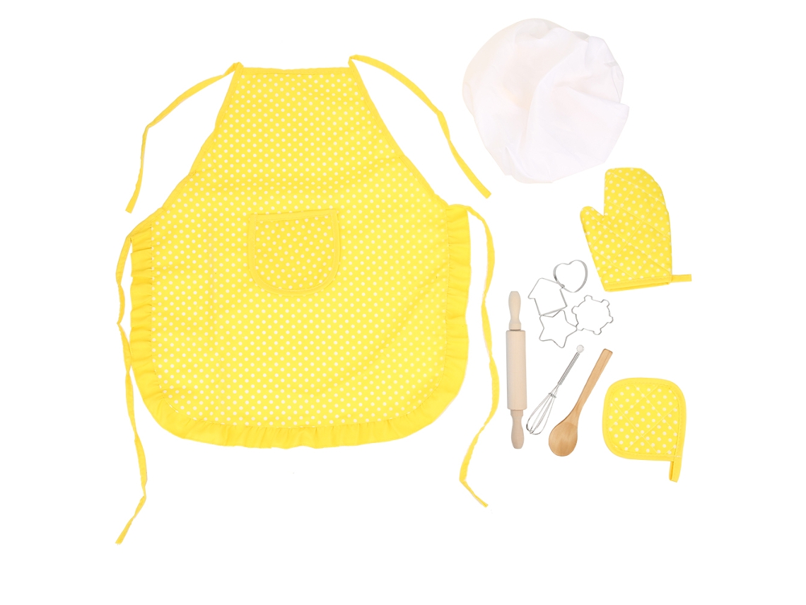 Set De Chef Infantil De 11 Piezas: Delantal, Gorro, Guante Y Cortadores De Galletas (amarillo).