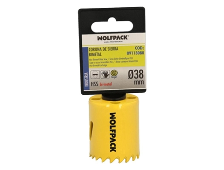 Corona Sierra Bimetal Ø 38 mm Templado Termico. Base Reforzada. Corona Madera. Broca Agujeros Madera. Acero. Hierro. Plasticos WOLFPACK LINEA PROFE...