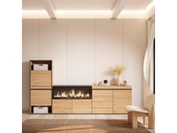 Zapatero, 274x145x35 cm, Dormitorio, habitación, Chimenea eléctrica XXL, Cómoda, Cajonera, Roble SKRAUT HOME