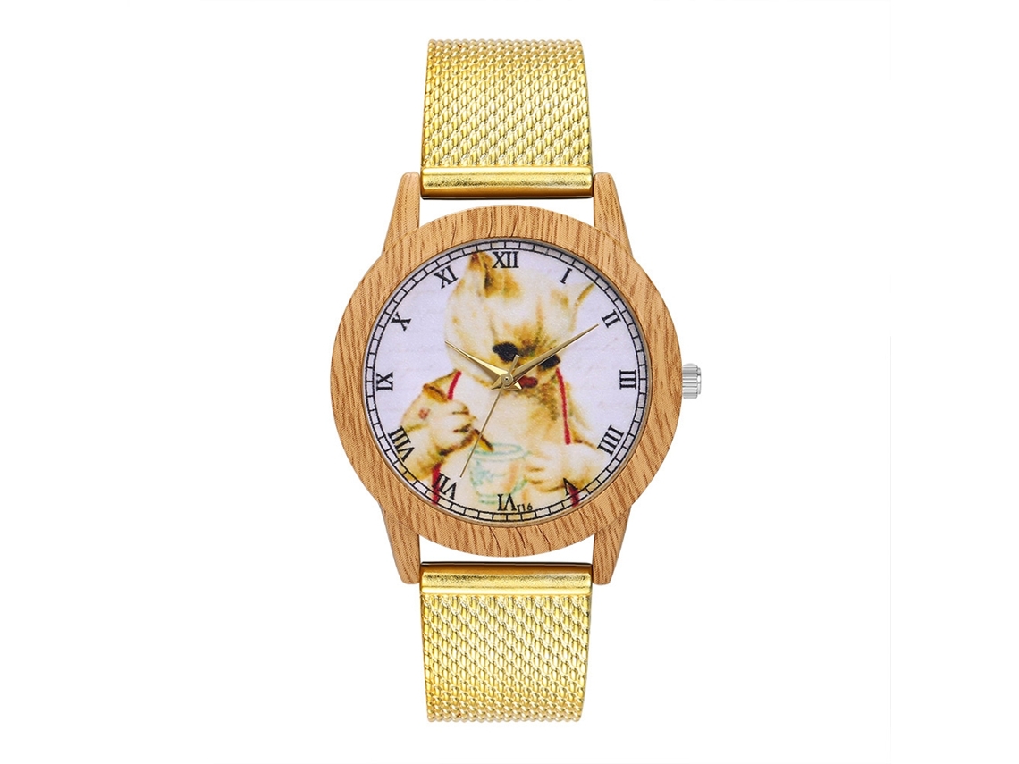 Reloj Unisex Zhoulianfa Animalito Dial Malla Oro Cuarzo Analógico Pulsera