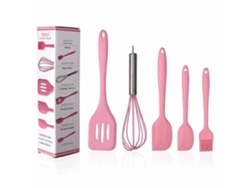 Juego de 5 utensilios de cocina de silicona rosa, resistentes al calor y a los arañazos. ZYBLSSBB
