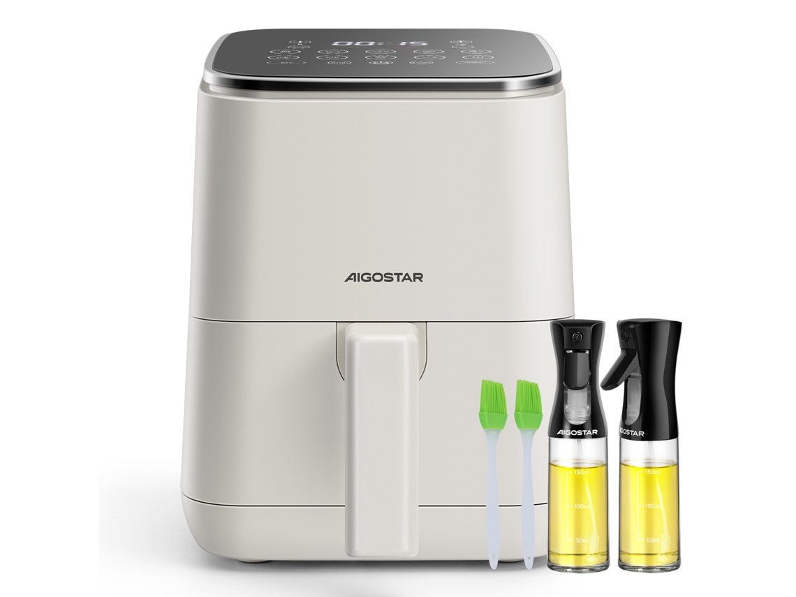 Freidora sin aceite Aigostar White Dot con 2 pulverizadores de aceite de vidrio (1200 W, 2 L) (200 ml)