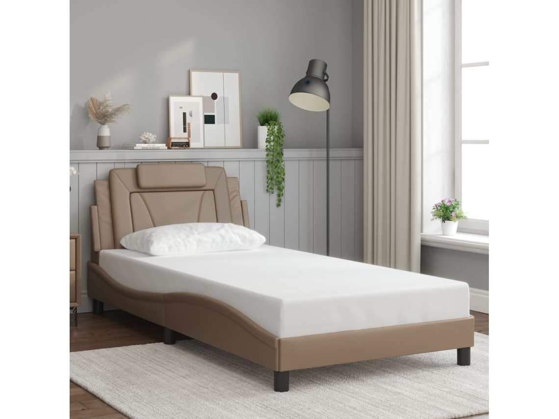 Estructura Cama Sin Colchón Cuero Sintético Capuchino 100x200cm